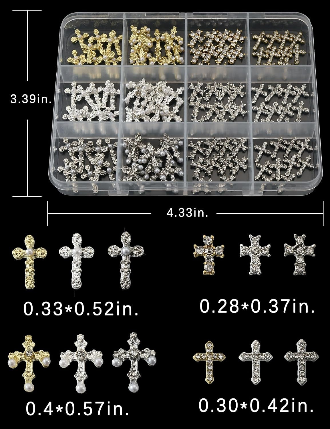 120 Piece 3D Metal Cross Nail Charms