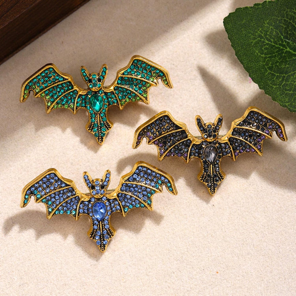 Gothic Crystal Bat Brooch