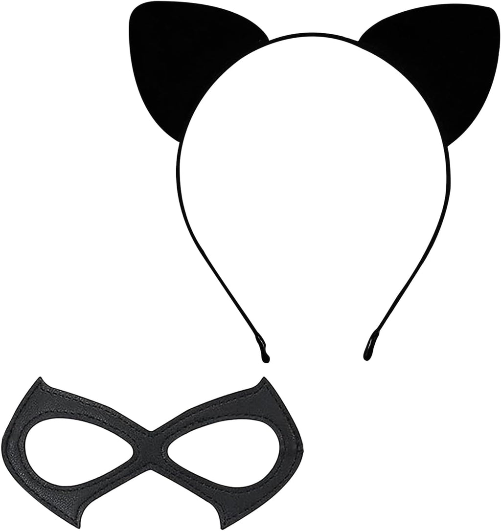Black Cat Ears Headband and Masquerade Mask - 2 Pack