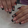 Black French Tip Press-On Nails with Heart and Bow Charms