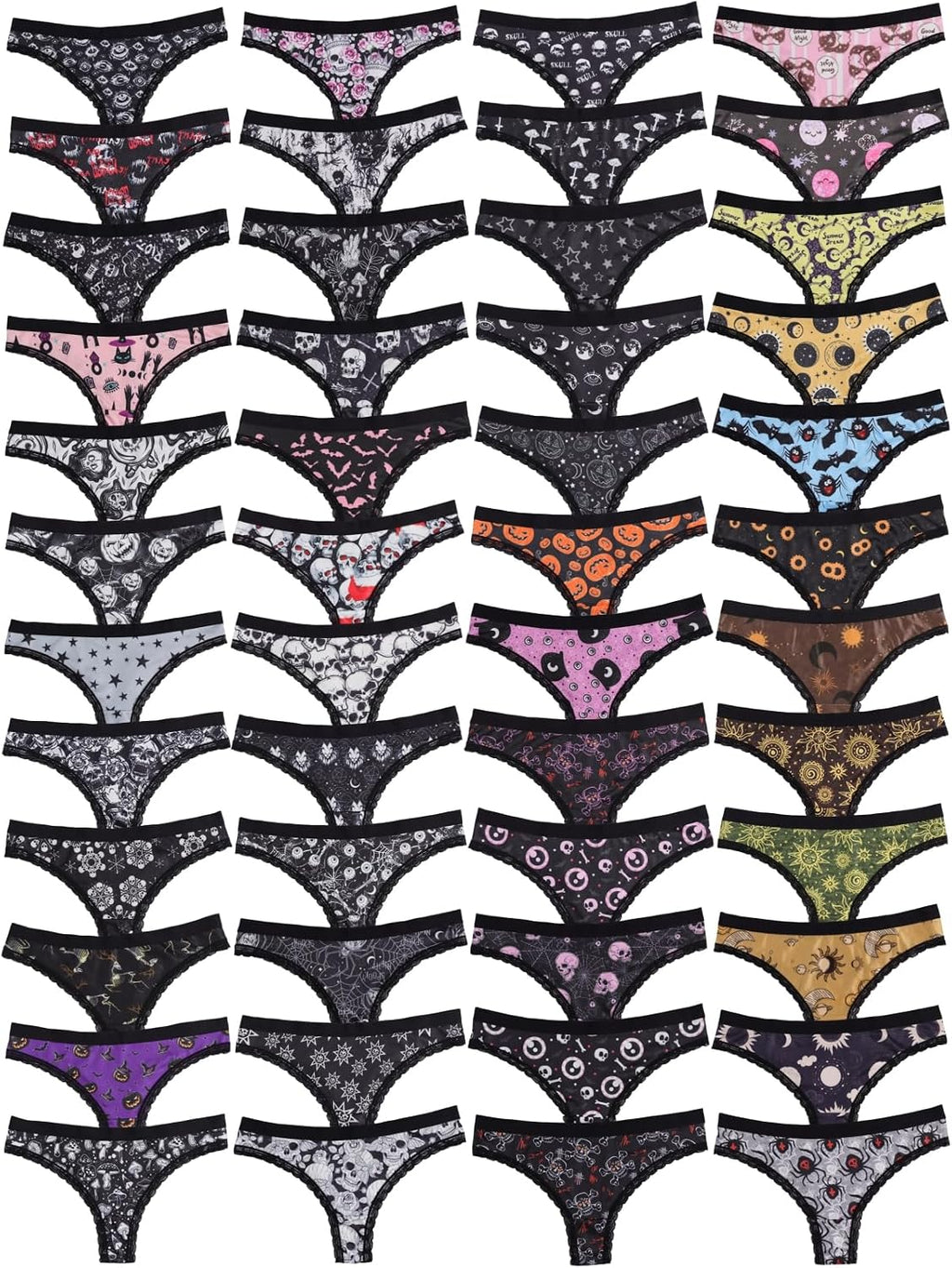 Variety of Panties Thongs Sexy Cute Chic Gothic Contrast Lace Halloween Skulls Stars Inspired Print Random Underwear