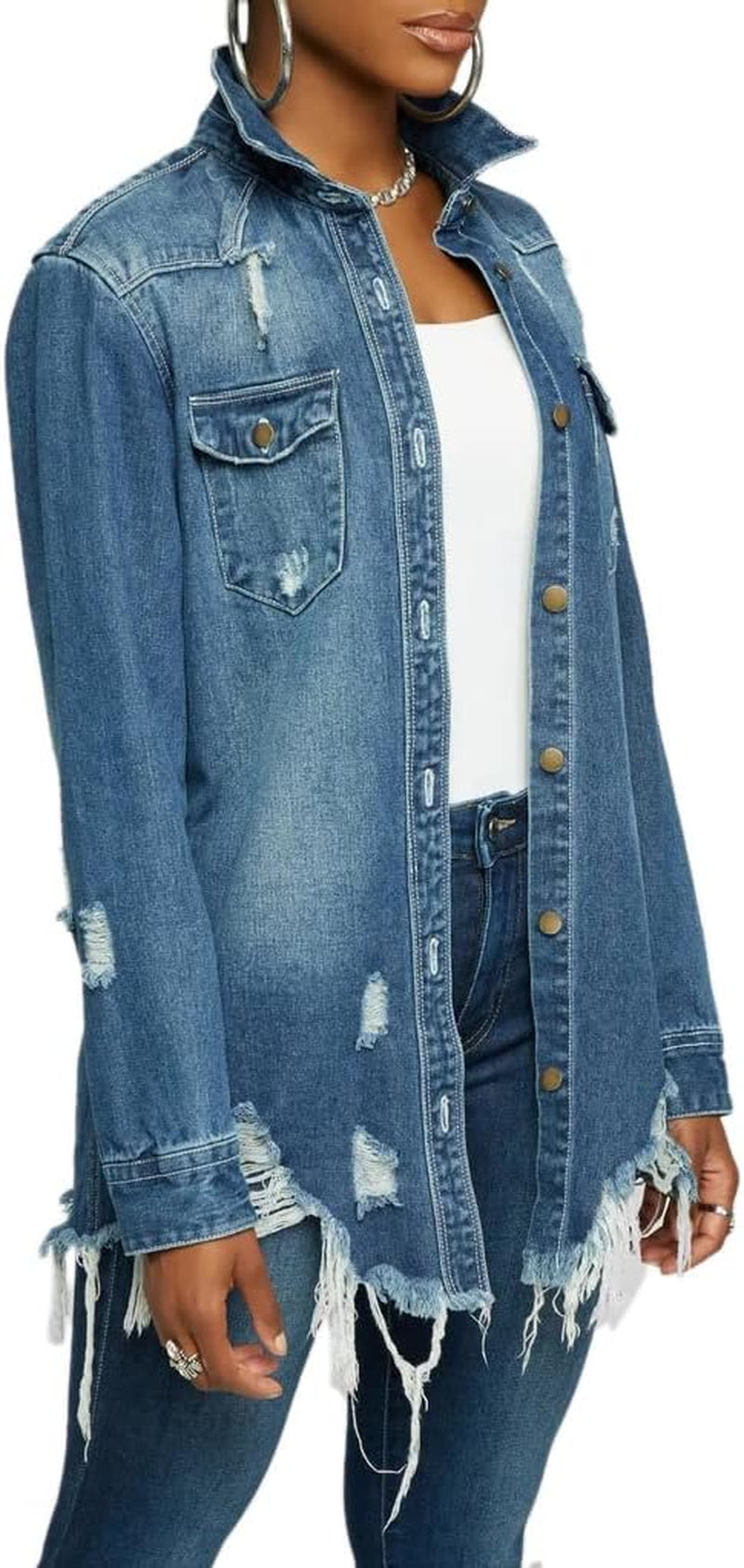 Distressed Butterfly Denim Jacket for Women