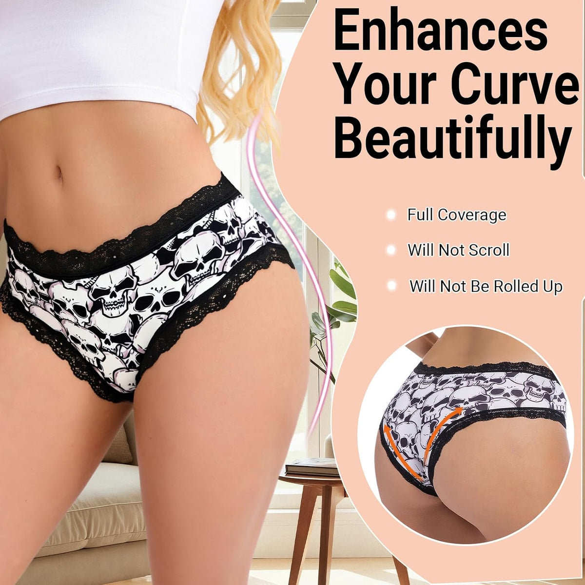 Women'S Gothic Hipster Panties 5/6Pack Soft Comfort Lace Underwear