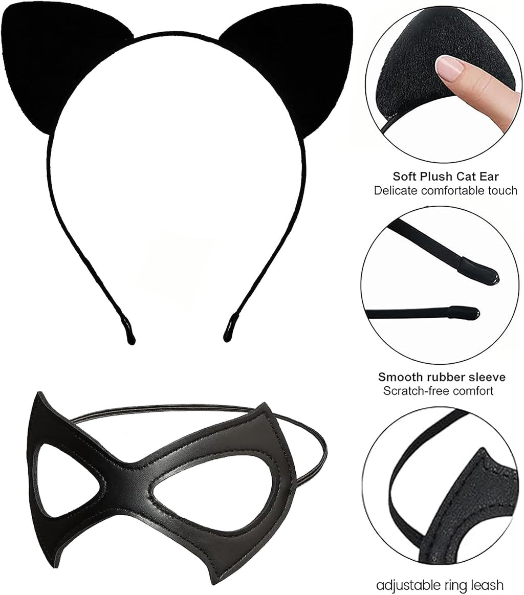 Black Cat Ears Headband and Masquerade Mask - 2 Pack
