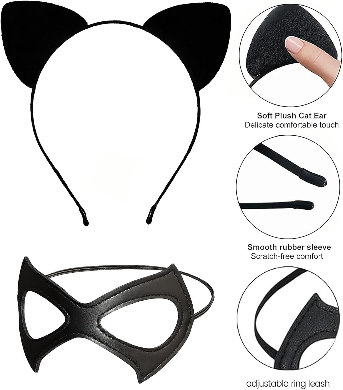 Black Cat Ears Headband and Masquerade Mask - 2 Pack