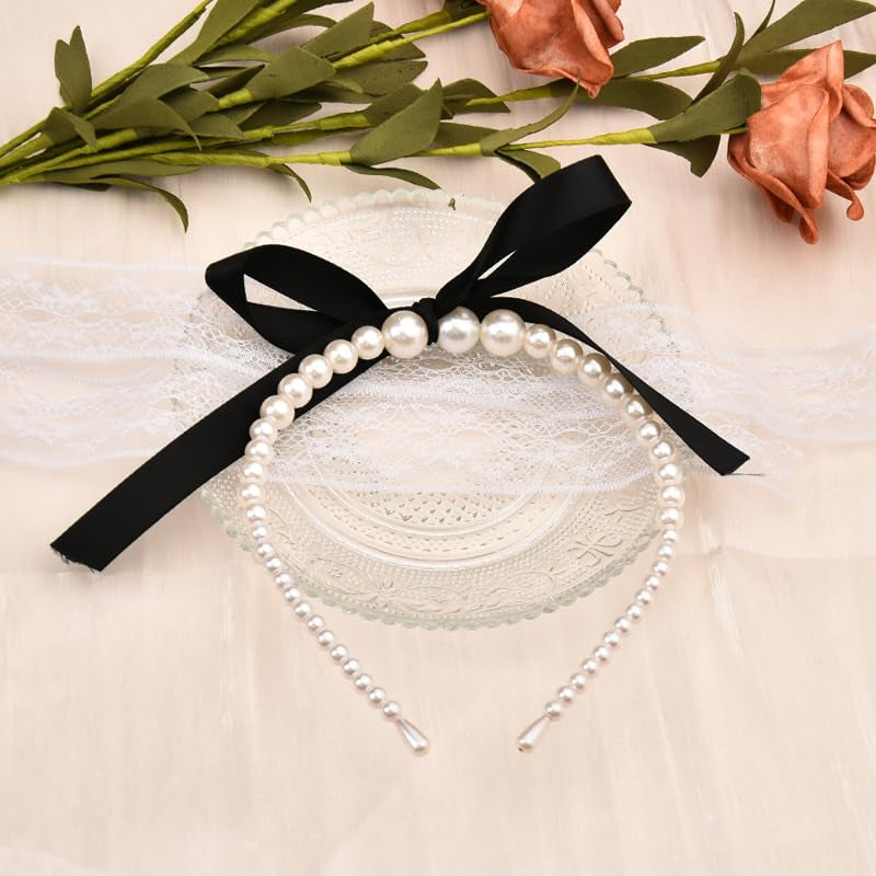 Black Pearl Bow Headband