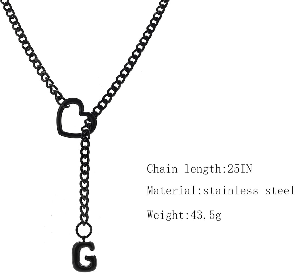 Black Heart Slip Chain Necklace - Stainless Steel