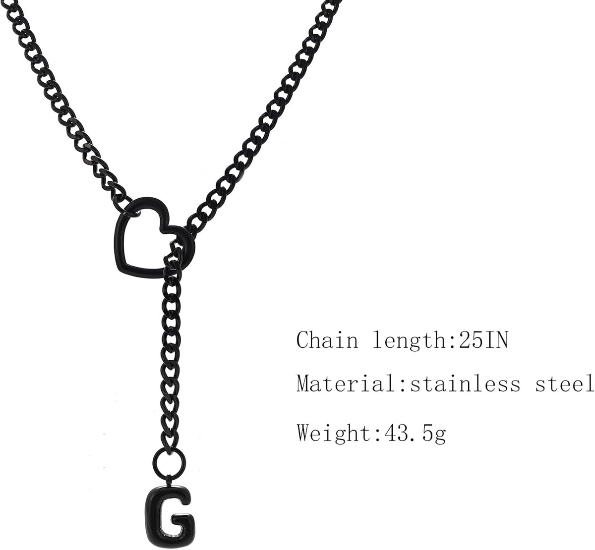Black Heart Slip Chain Necklace - Stainless Steel