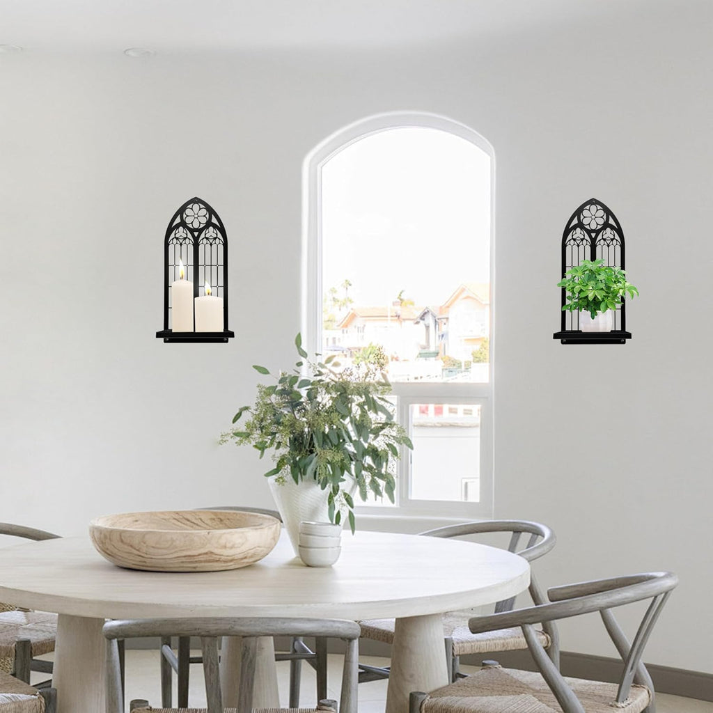 Gothic Arch Wall Sconces - Set of 2, Black Metal