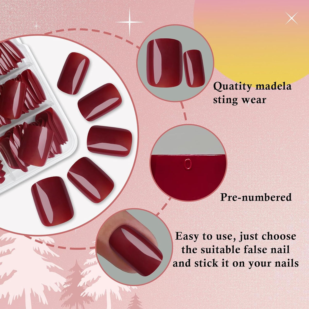 Dark Red Short Square Press-On Nails