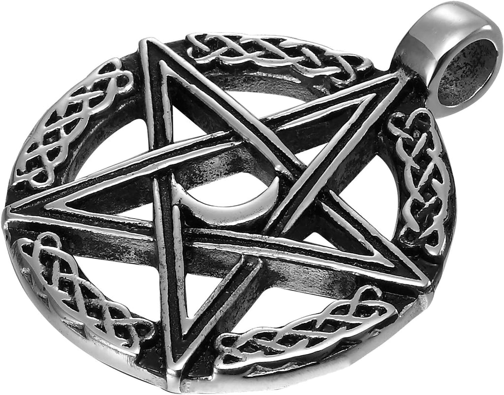 Pentacle Moon Pendant Necklace - Stainless Steel