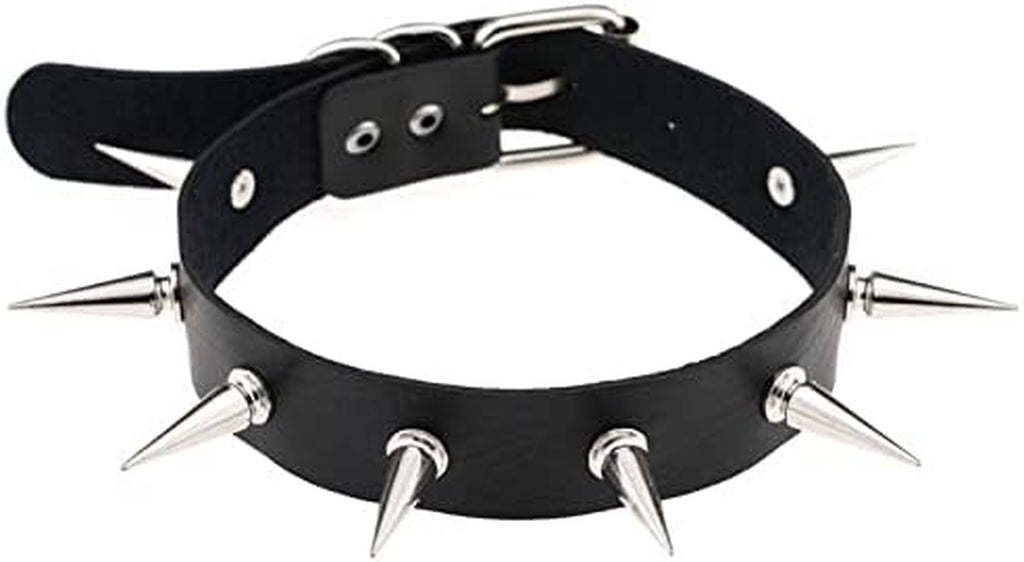Black Spiked Choker Collar - Faux Leather