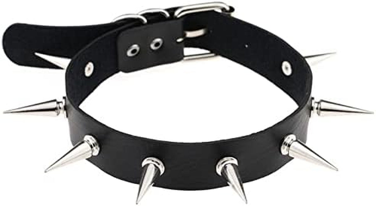 Black Spiked Choker Collar - Faux Leather
