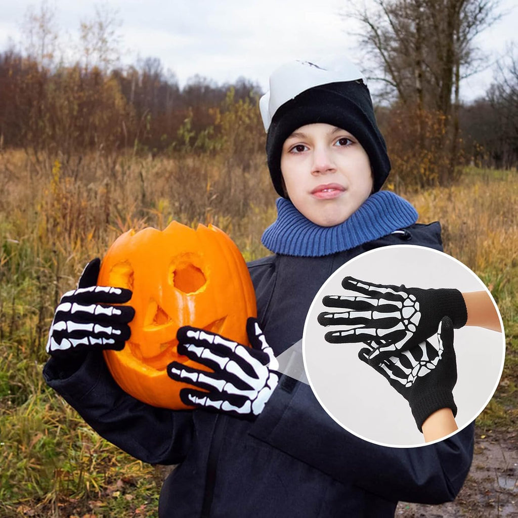 Glow in the Dark Skeleton Fingerless Gloves