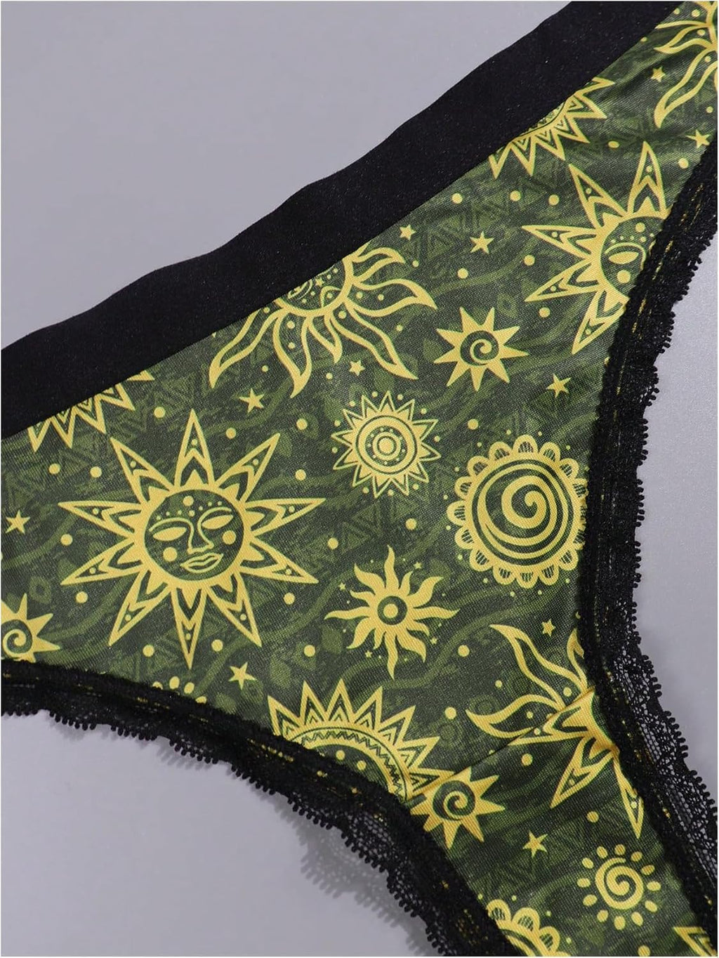 Women'S 4 Pack Gothic Panty Set Lace Trim Low Rise Briefs Sun Moon Print Underwear