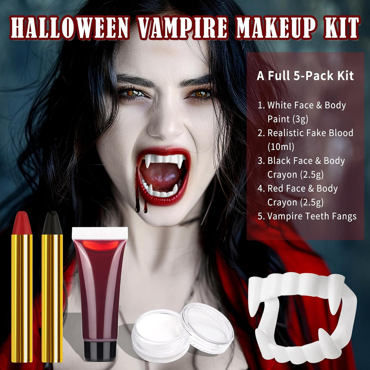 Vampire Makeup Kit with Fake Blood and Teeth
