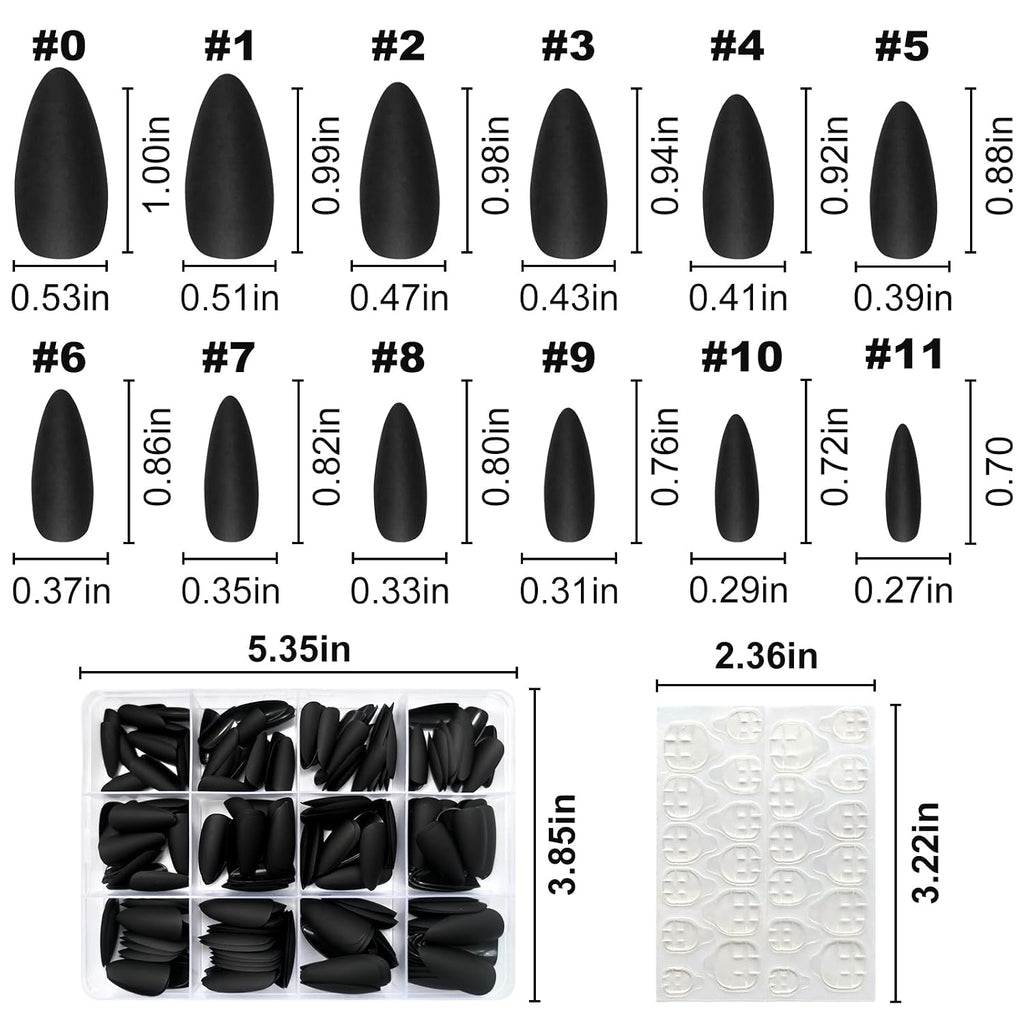 Matte Black Almond Press-On Nails, 240 Piece Set