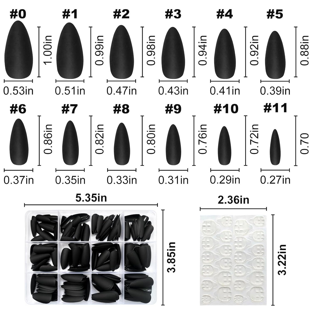 Matte Black Almond Press-On Nails, 240 Piece Set