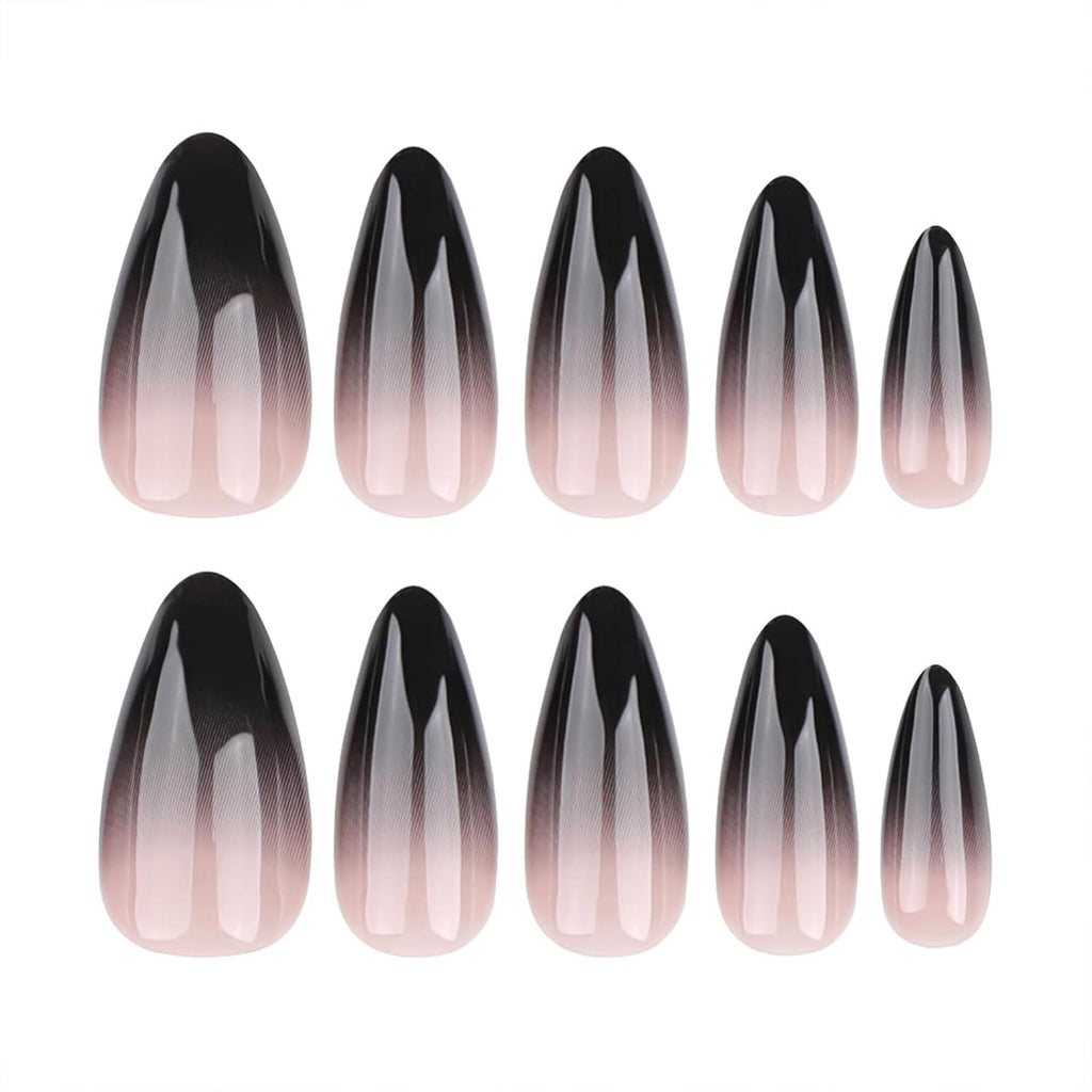 Black Ombre Almond Press-On Nails