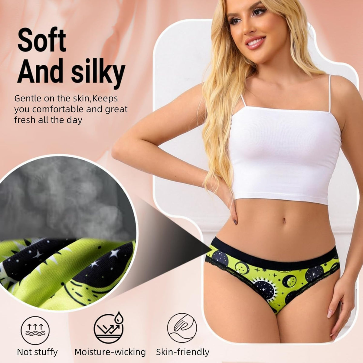 Women'S Hot Cute Print Thong Panties 5/6Pack,Soft Comfort Underwear