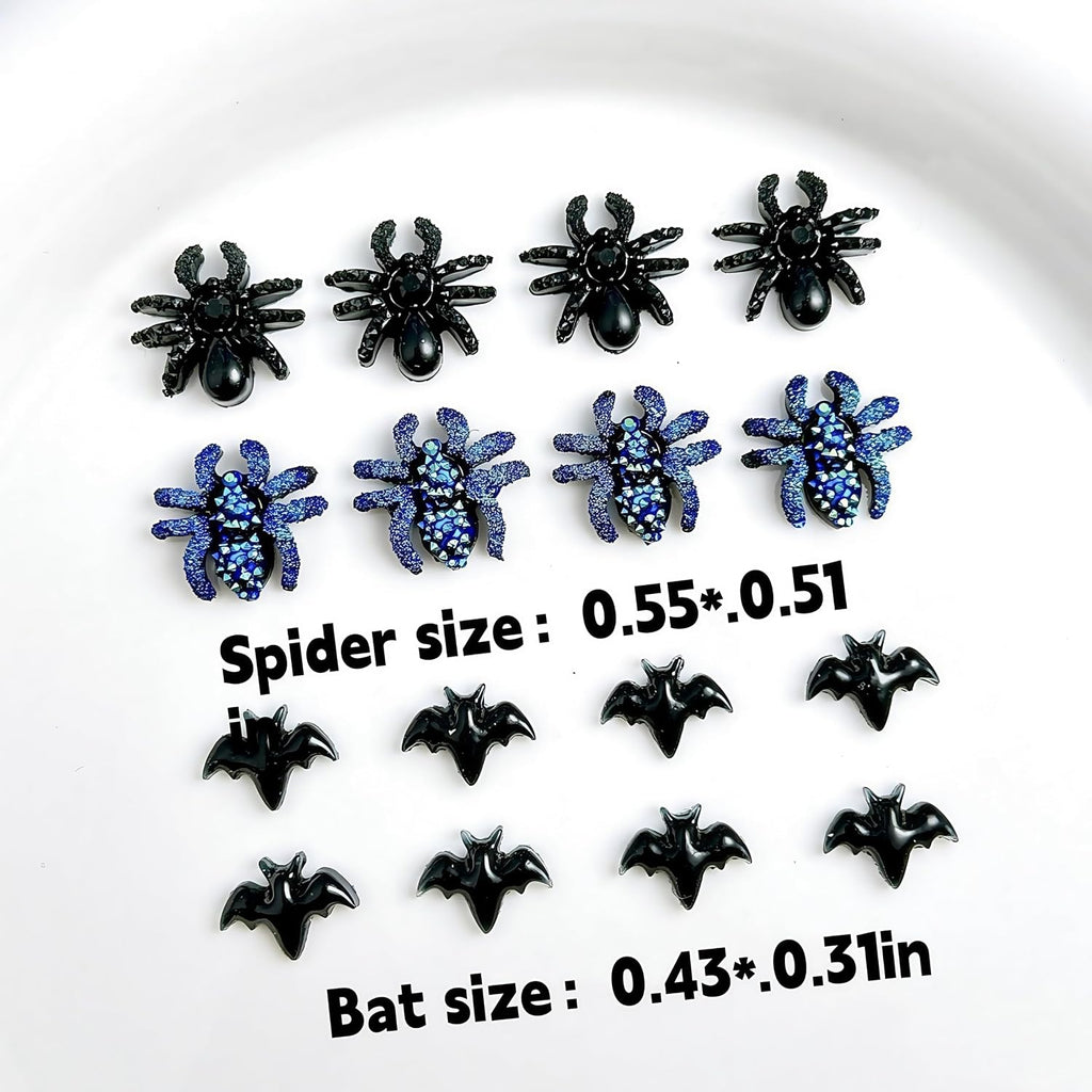 120 Piece Black Bat and Spider Resin Nail Charms