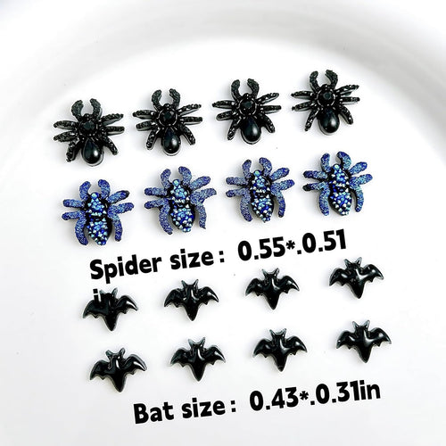 120 Piece Black Bat and Spider Resin Nail Charms