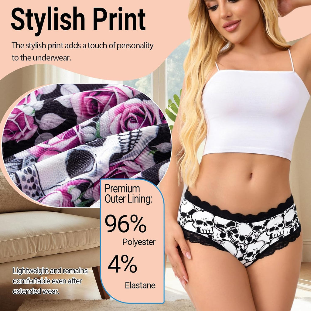 Women'S Gothic Hipster Panties 5/6Pack Soft Comfort Lace Underwear