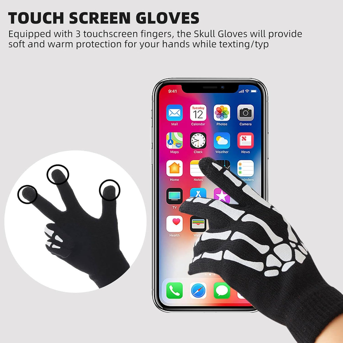 Glow in the Dark Skeleton Fingerless Gloves