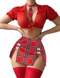 Sexy Schoolgirl Halloween Costume Mesh Top and Mini Skirt