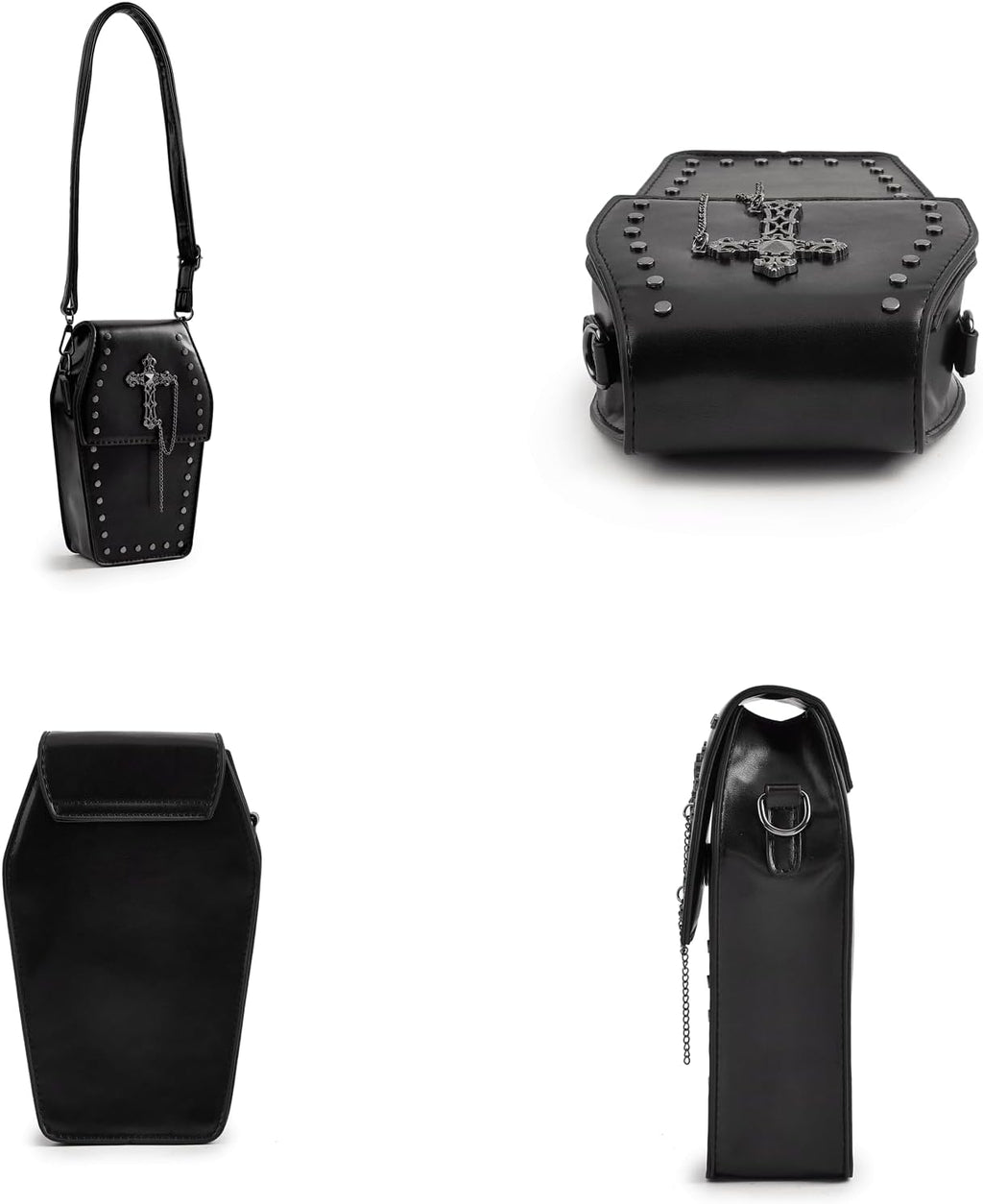Coffin Crossbody Purse - Black, Cross Print