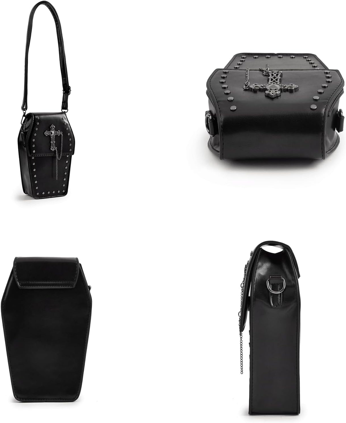 Coffin Crossbody Purse - Black, Cross Print
