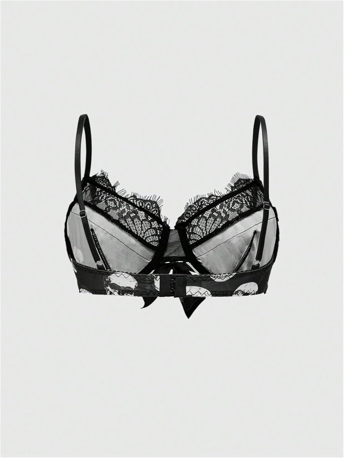 Women'S Goth Punk Skull Print Underwire Bras Lace Push up Bra