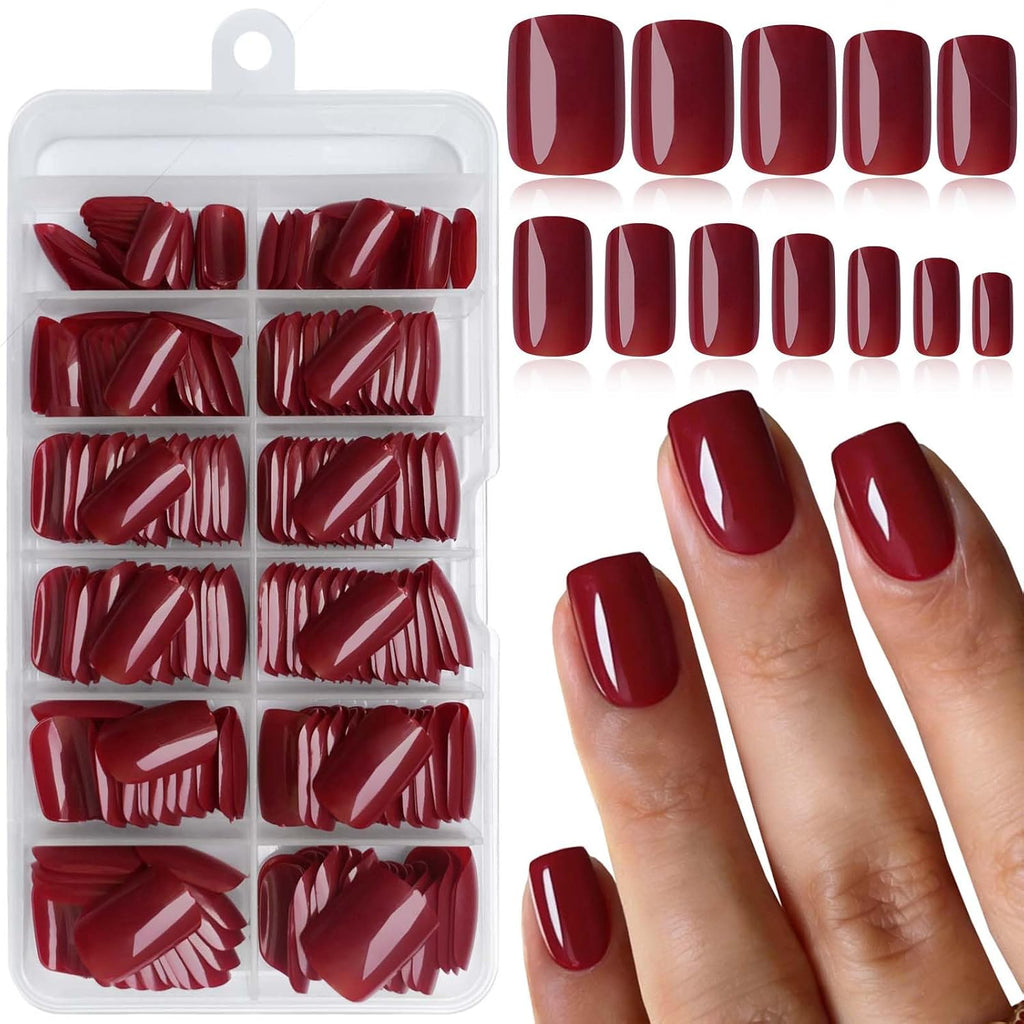 Dark Red Short Square Press-On Nails