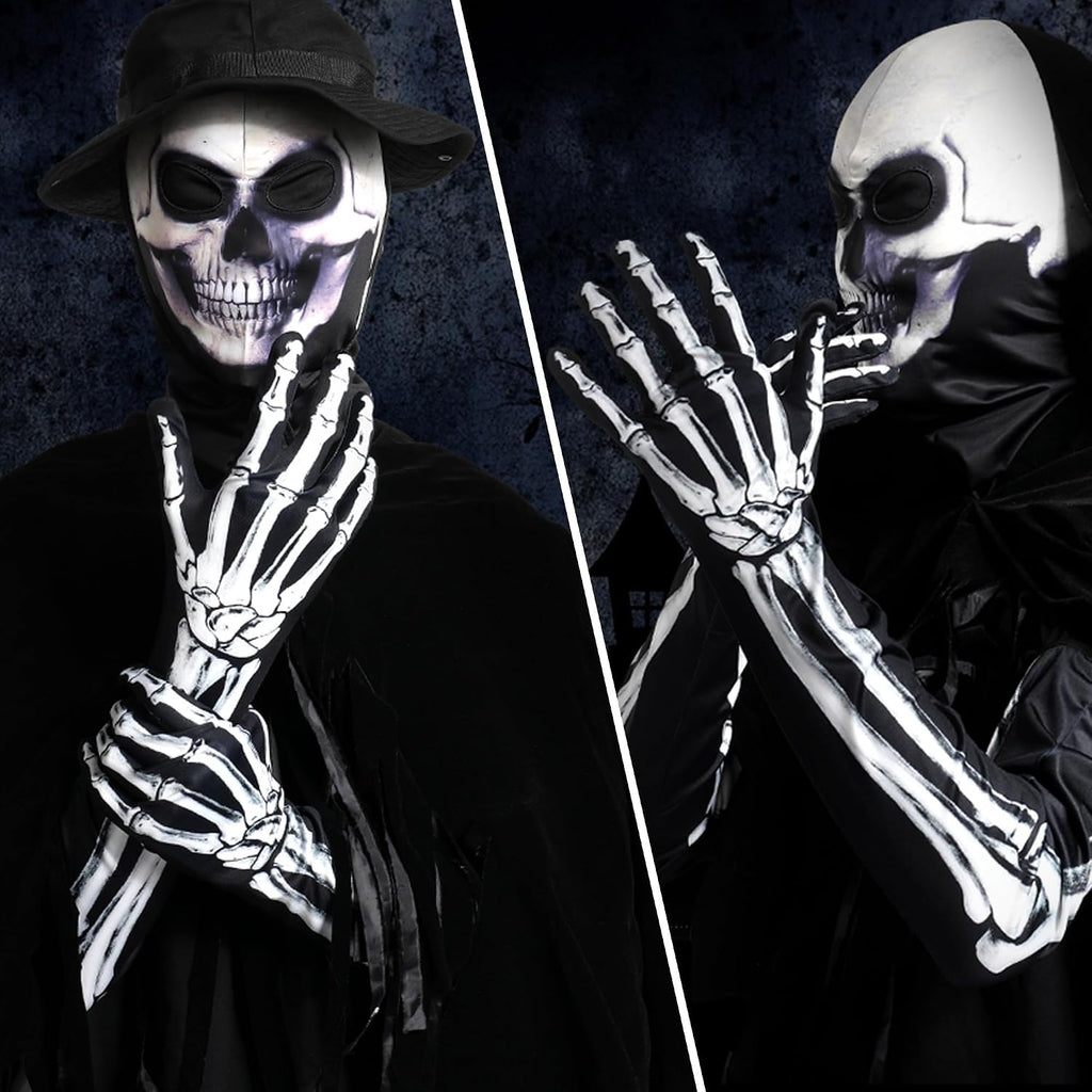 Long Skeleton Bone Gloves, Full Finger