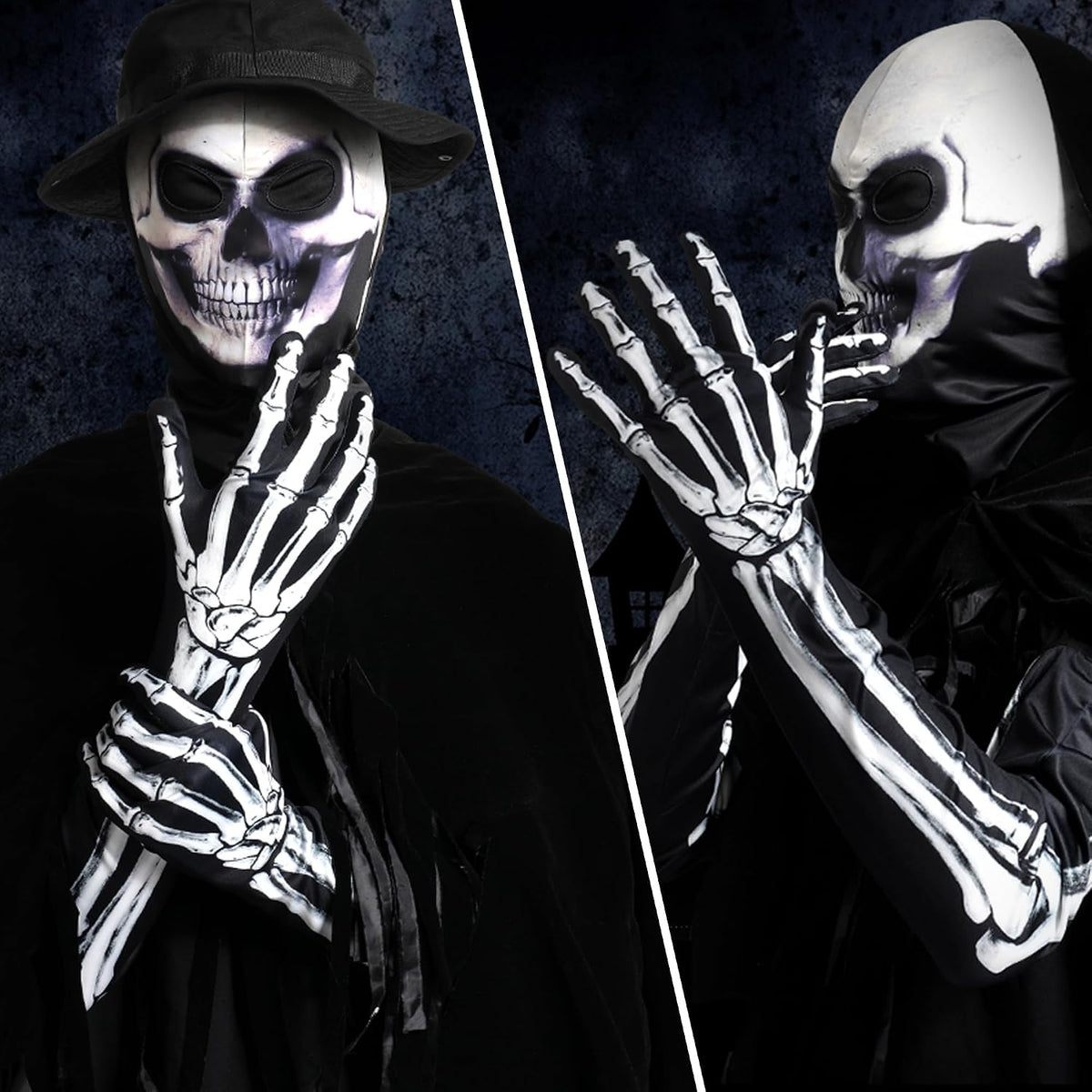 Long Skeleton Bone Gloves, Full Finger