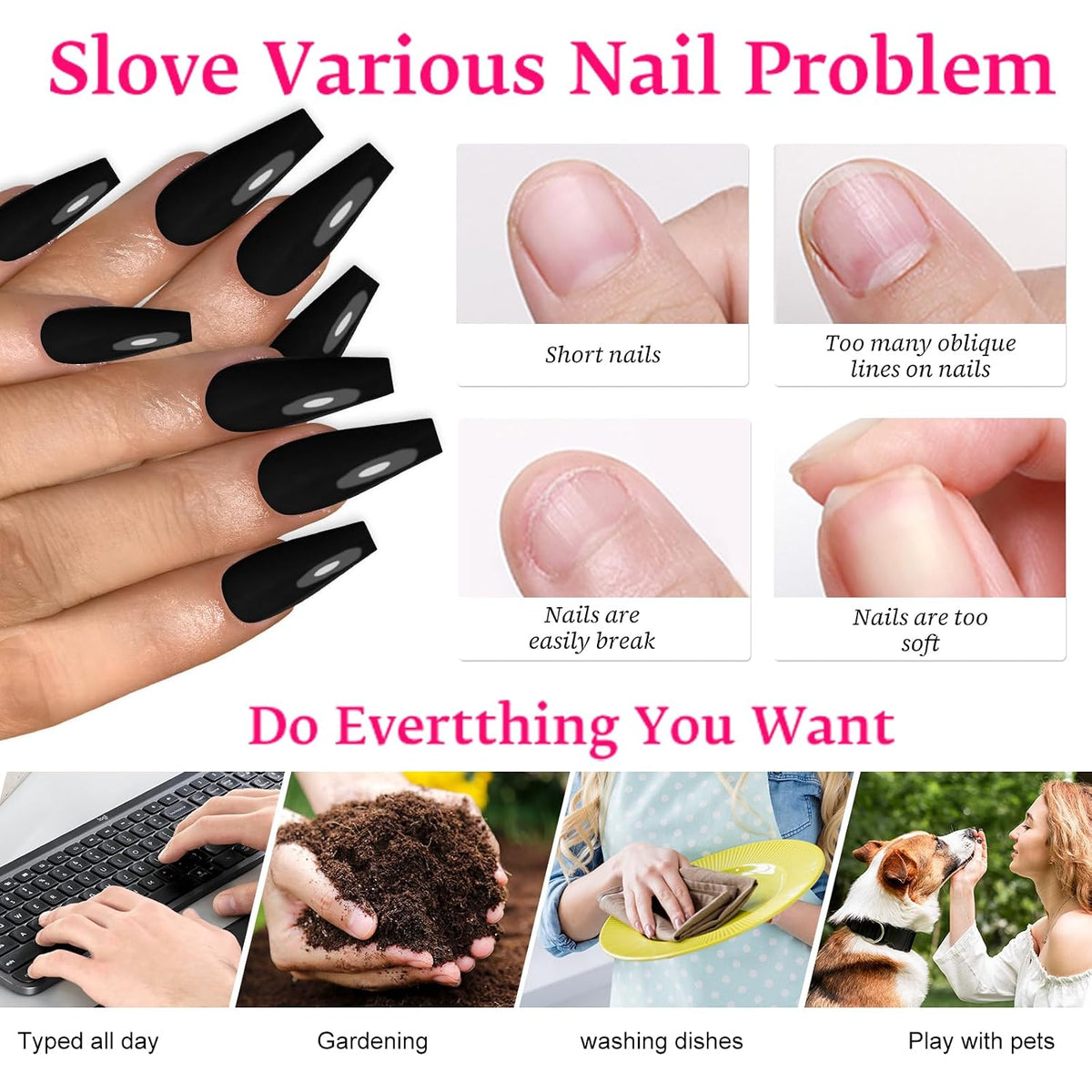 Black Coffin Press-On Nails - 120 Piece Kit