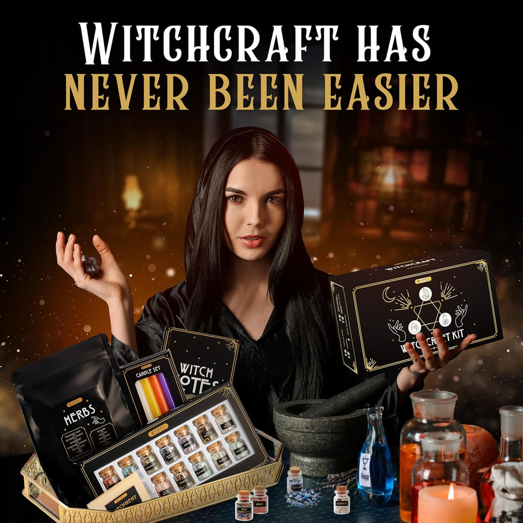 Witchcraft Starter Kit with Spell Candles, Herbs and Crystals, 54 Pieces