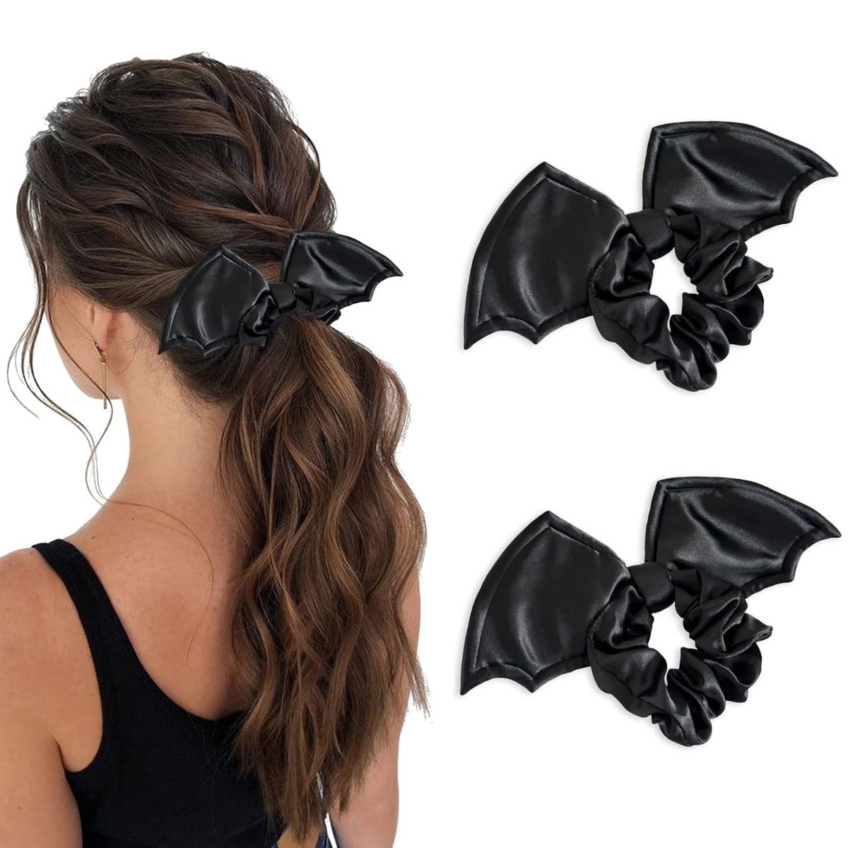Black Bat Scrunchies, Gothic Hair Ties