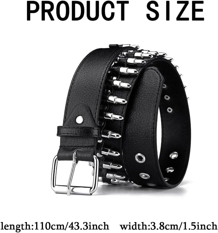 Black Leather Bullet Studded Punk Belt