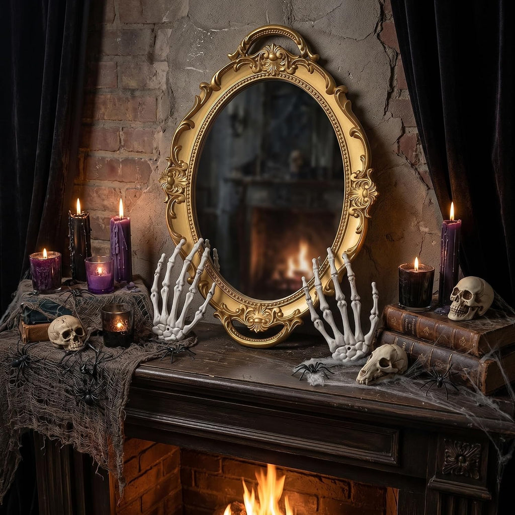 Skeleton Hand Gothic Oval Mirror