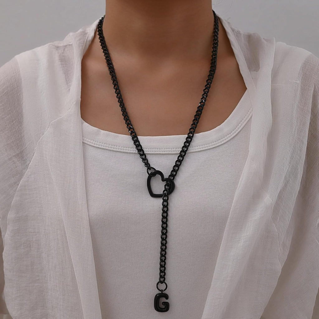 Black Heart Slip Chain Necklace - Stainless Steel