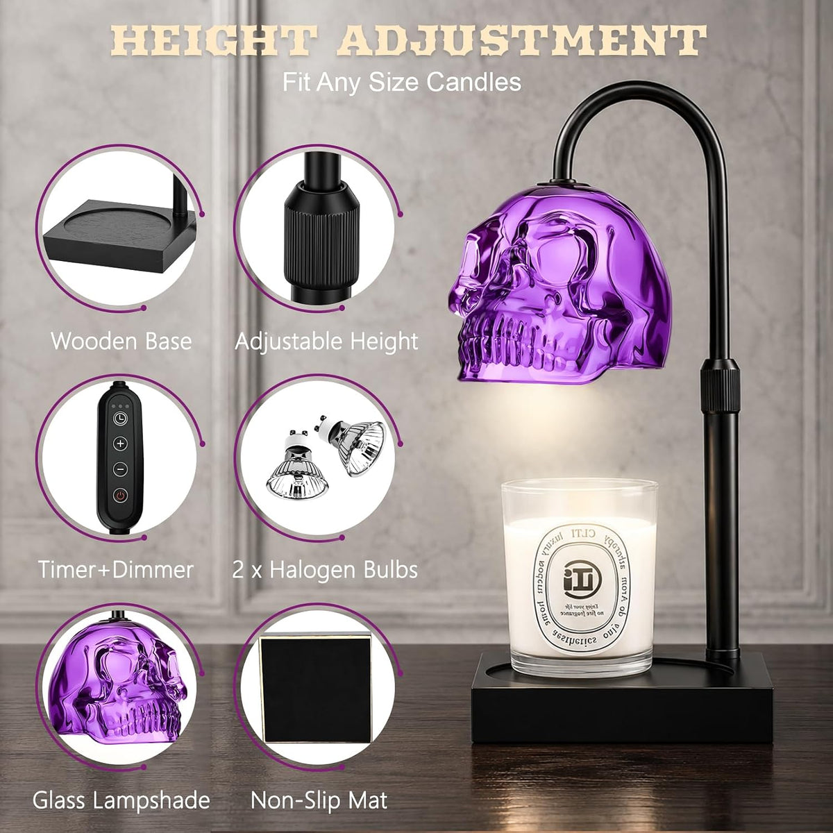 Gothic Skull Candle Warmer Lamp with Timer and Dimmer