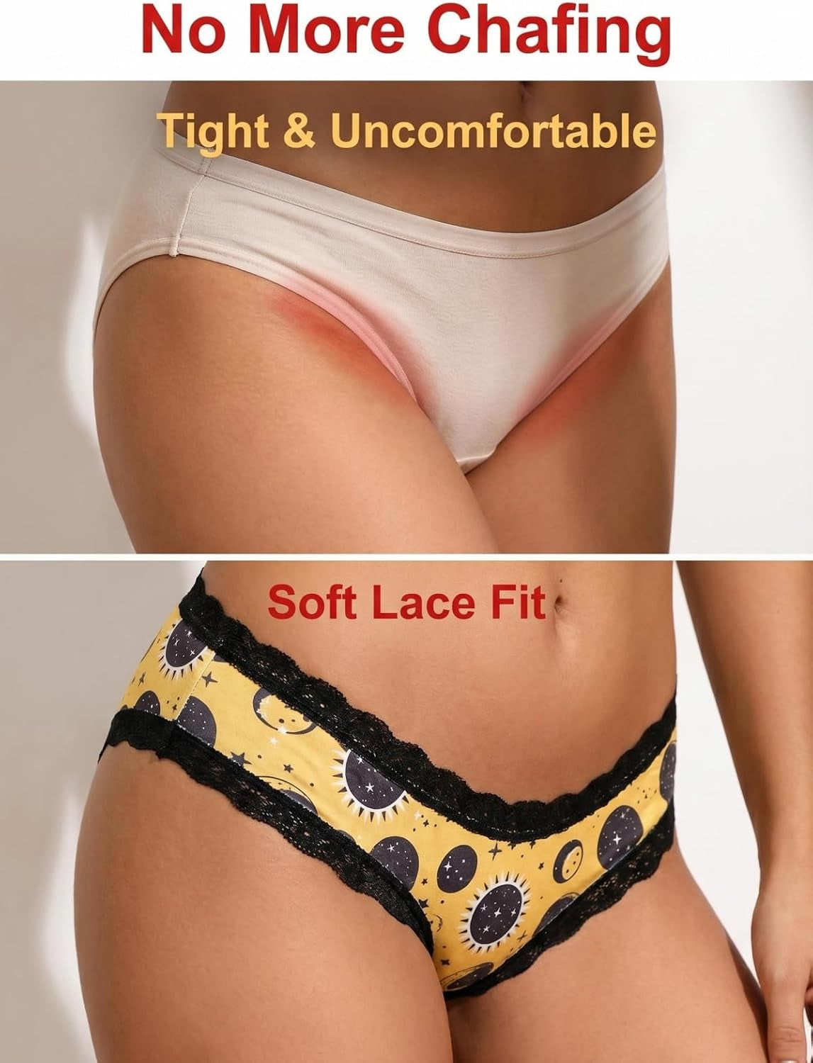 Halloween Briefs for Women, 5 Pack Lace Trim Hipster Underwear, Spooky Prints, Soft Breathable, S-XXL