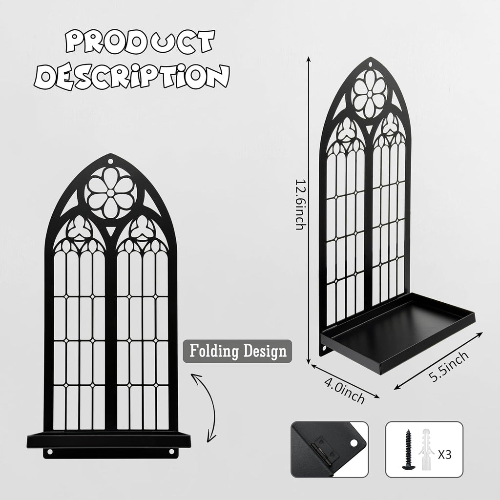 Gothic Arch Wall Sconces - Set of 2, Black Metal