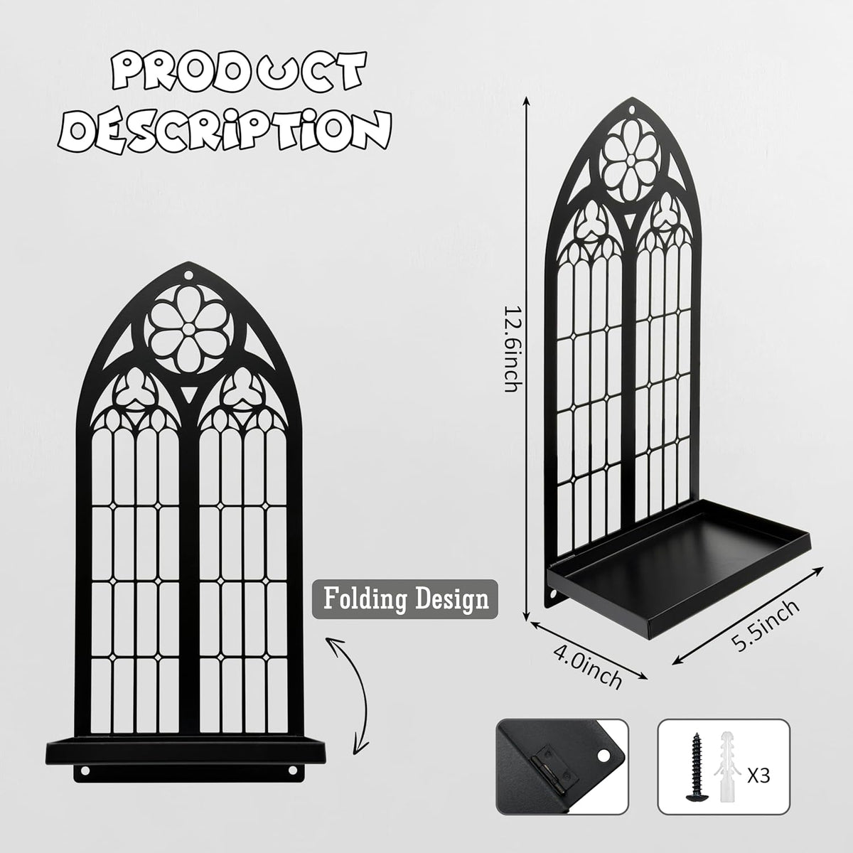 Gothic Arch Wall Sconces - Set of 2, Black Metal