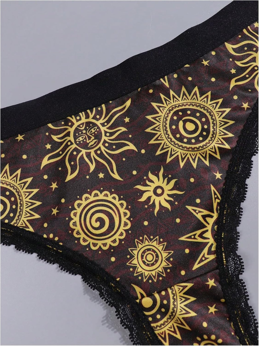 Women'S 4 Pack Gothic Panty Set Lace Trim Low Rise Briefs Sun Moon Print Underwear