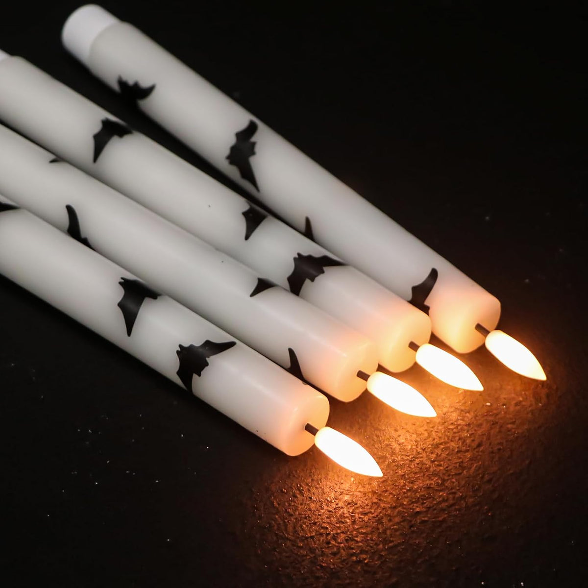 Black LED Taper Candles with Skull Hand Holders