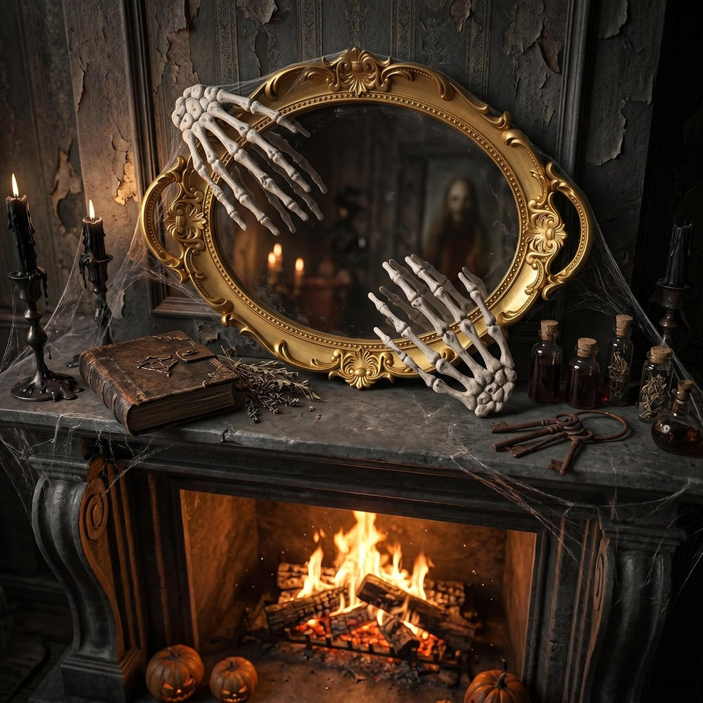 Skeleton Hand Gothic Oval Mirror