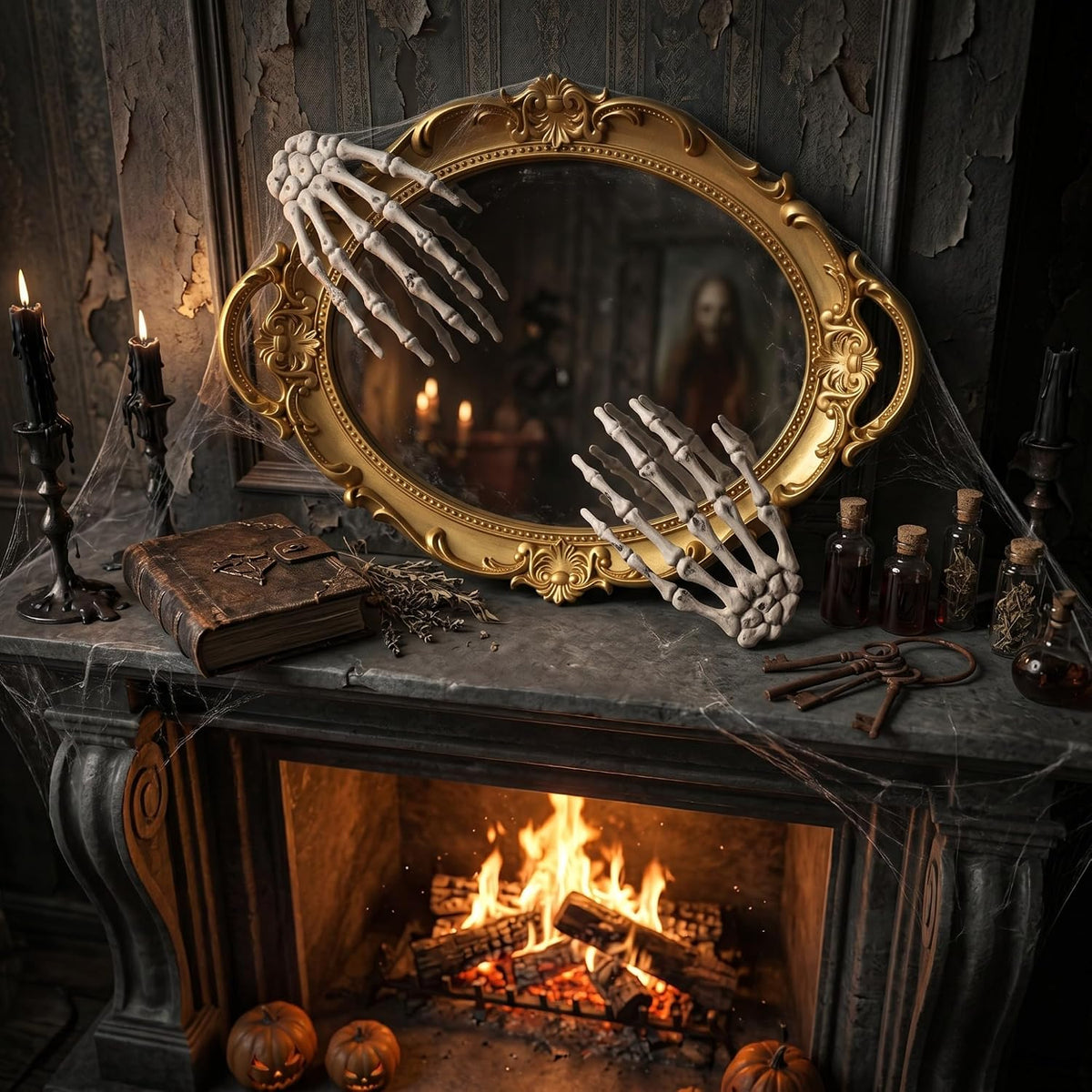 Skeleton Hand Gothic Oval Mirror