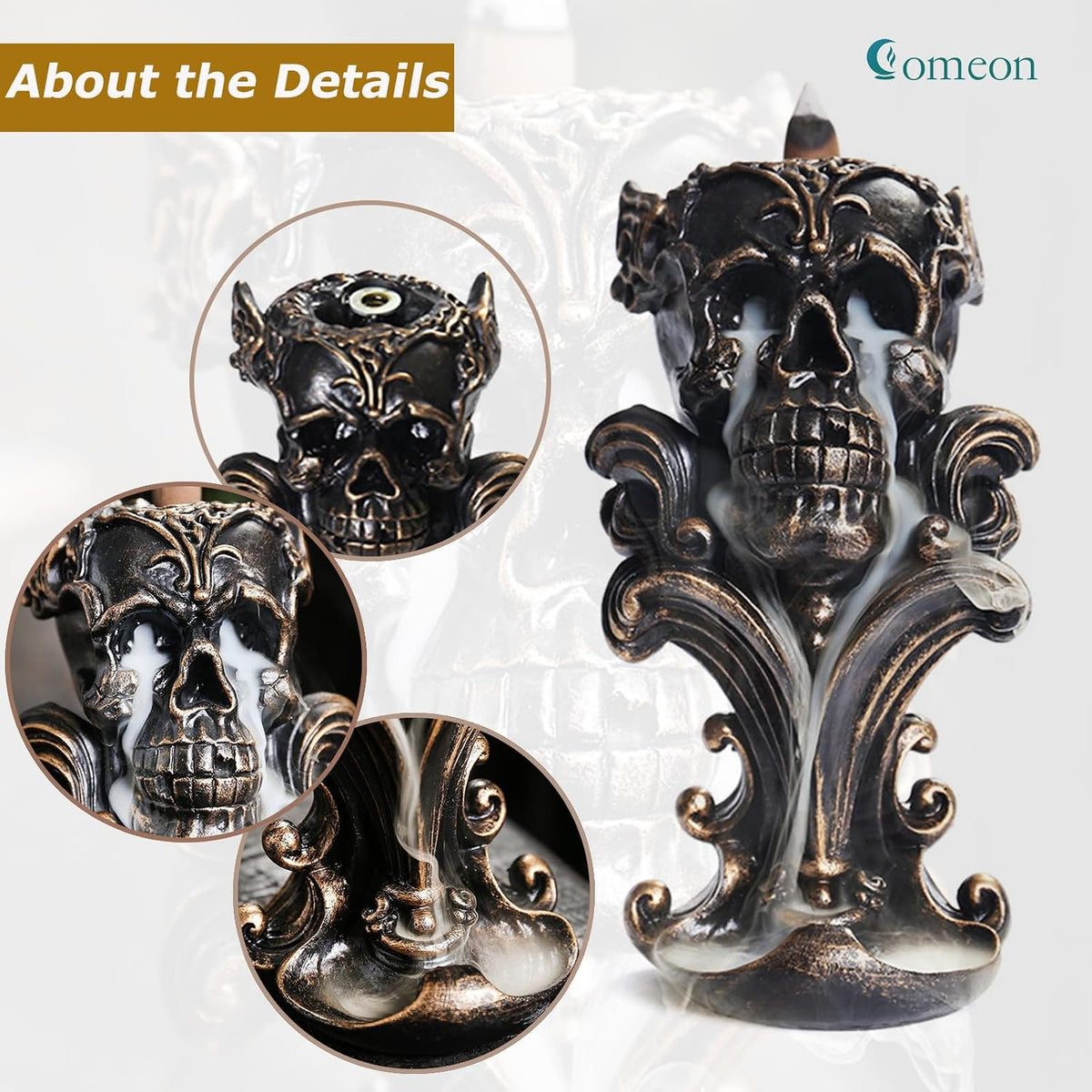 Resin Skull Backflow Incense Burner Kit - Gold